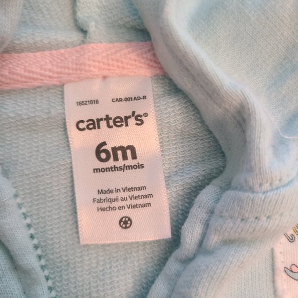 Carter's baby girl zippered sweater jacket with dinosaur hood light blue size 6M - Picture 4 of 7